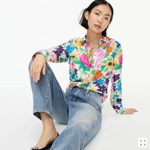 J.Crew Collection Slim Fit Silk Twill Shirt in Vibrant Garden Print size 2
